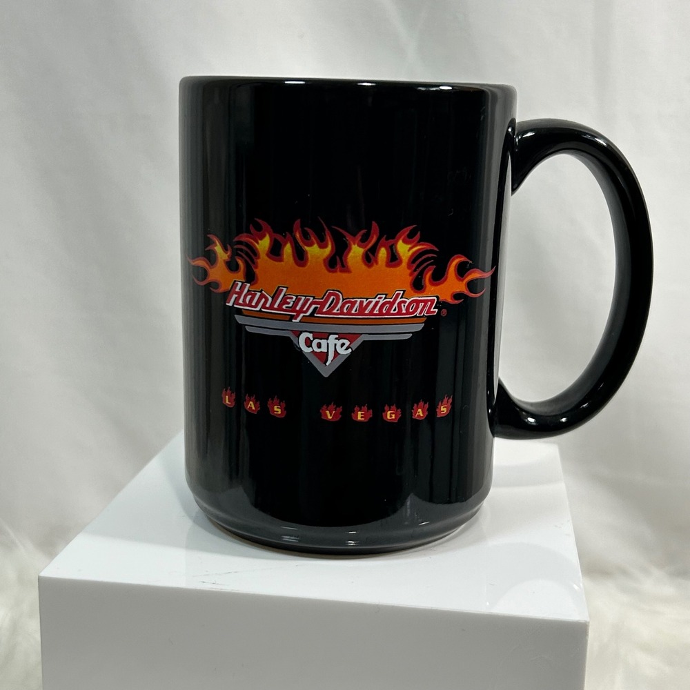 Harley Davidson Cafe Las Vegas Black Coffee Mug Cup Flames Logo